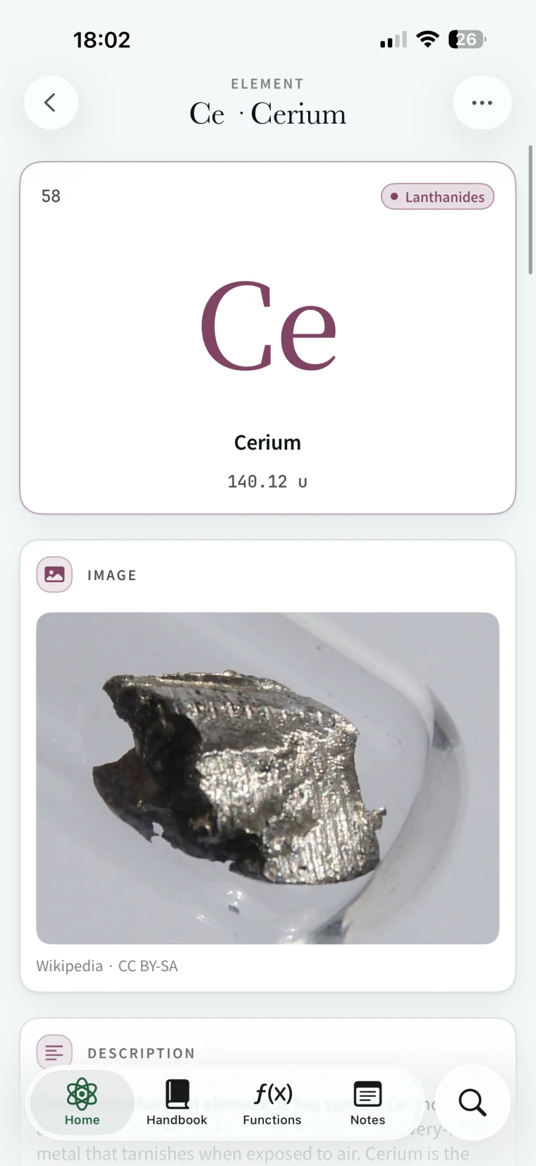 Scheda elemento in Molecolarium su iPhone