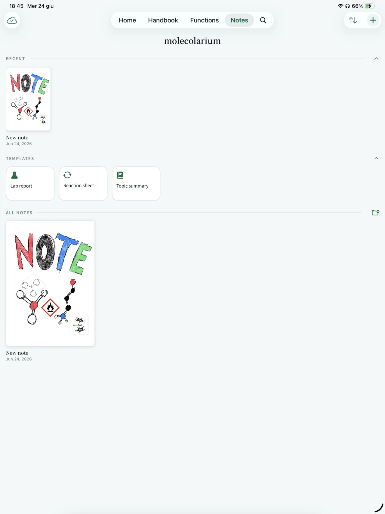 Quaderno appunti di Molecolarium su iPad