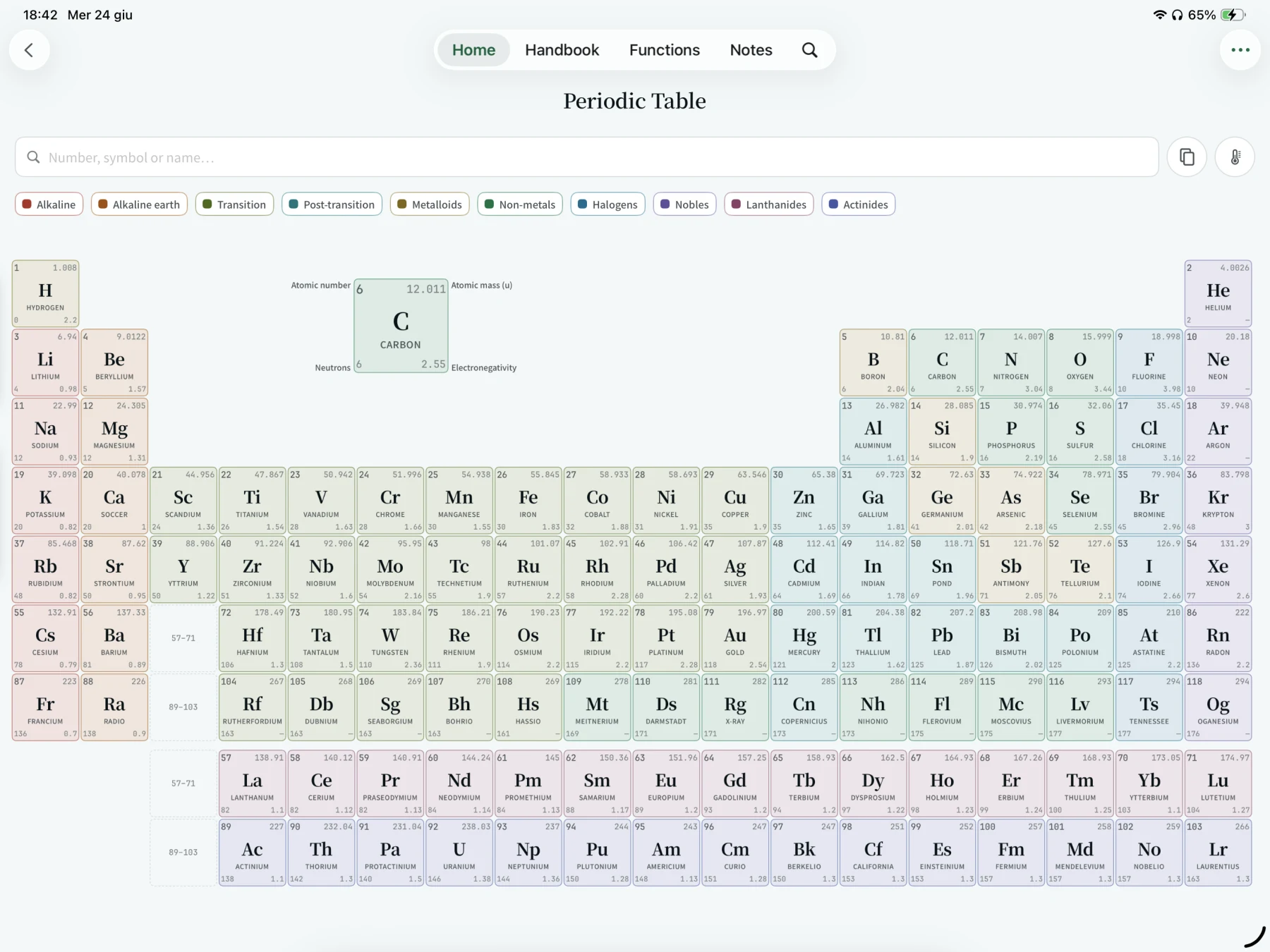 Tavola periodica di Molecolarium su iPad