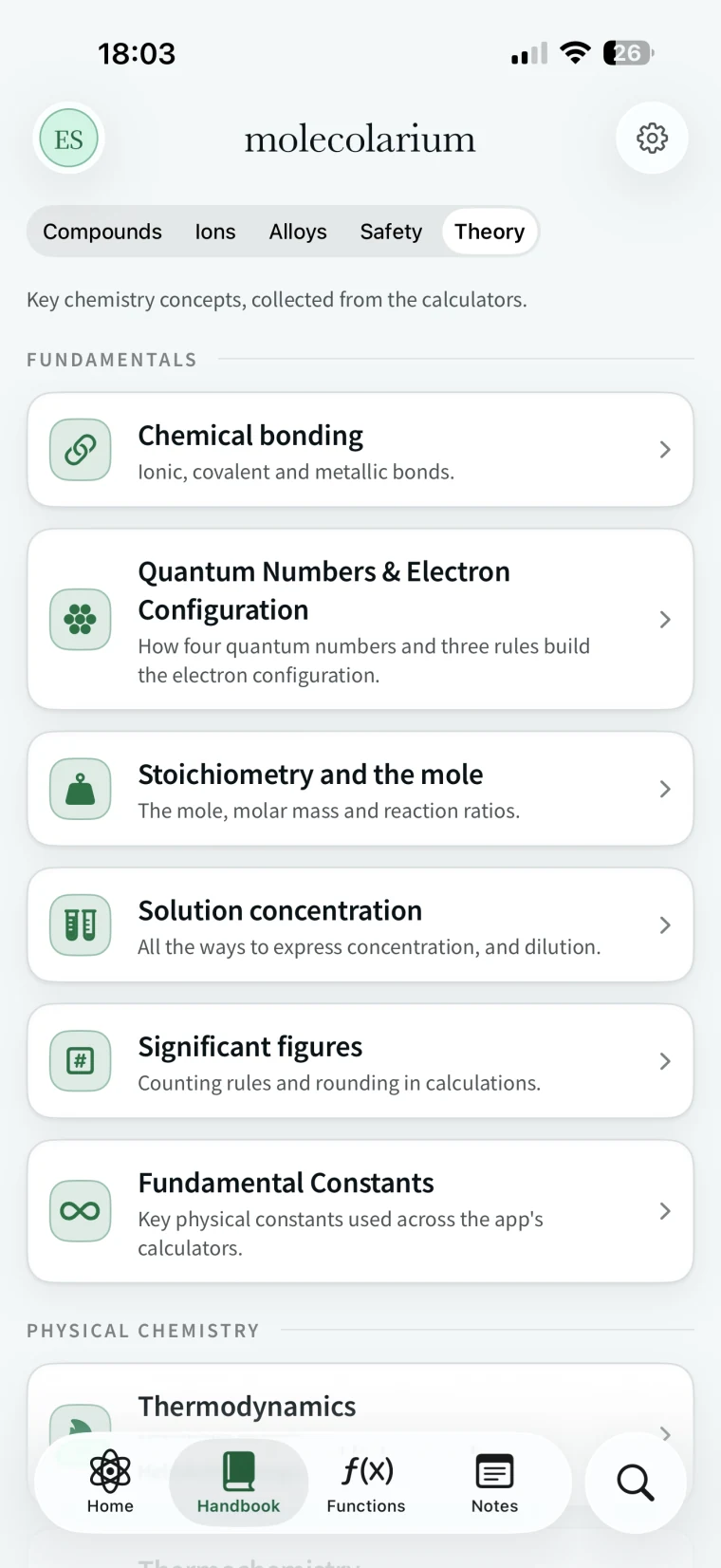 Pagina di teoria in Molecolarium su iPhone